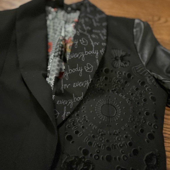 Desigual Black Suit Jacket Leather Sleeve Size 36 - Picture 7 of 12